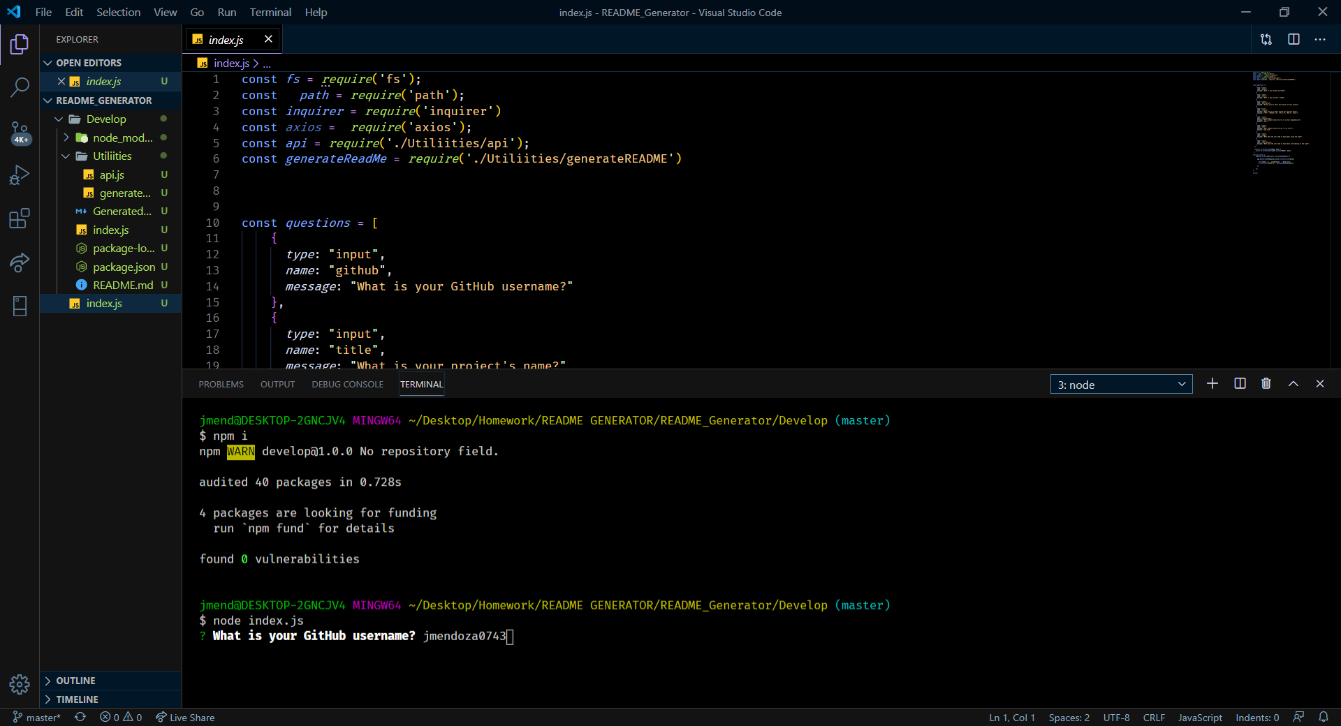 Screenshot of README Generator